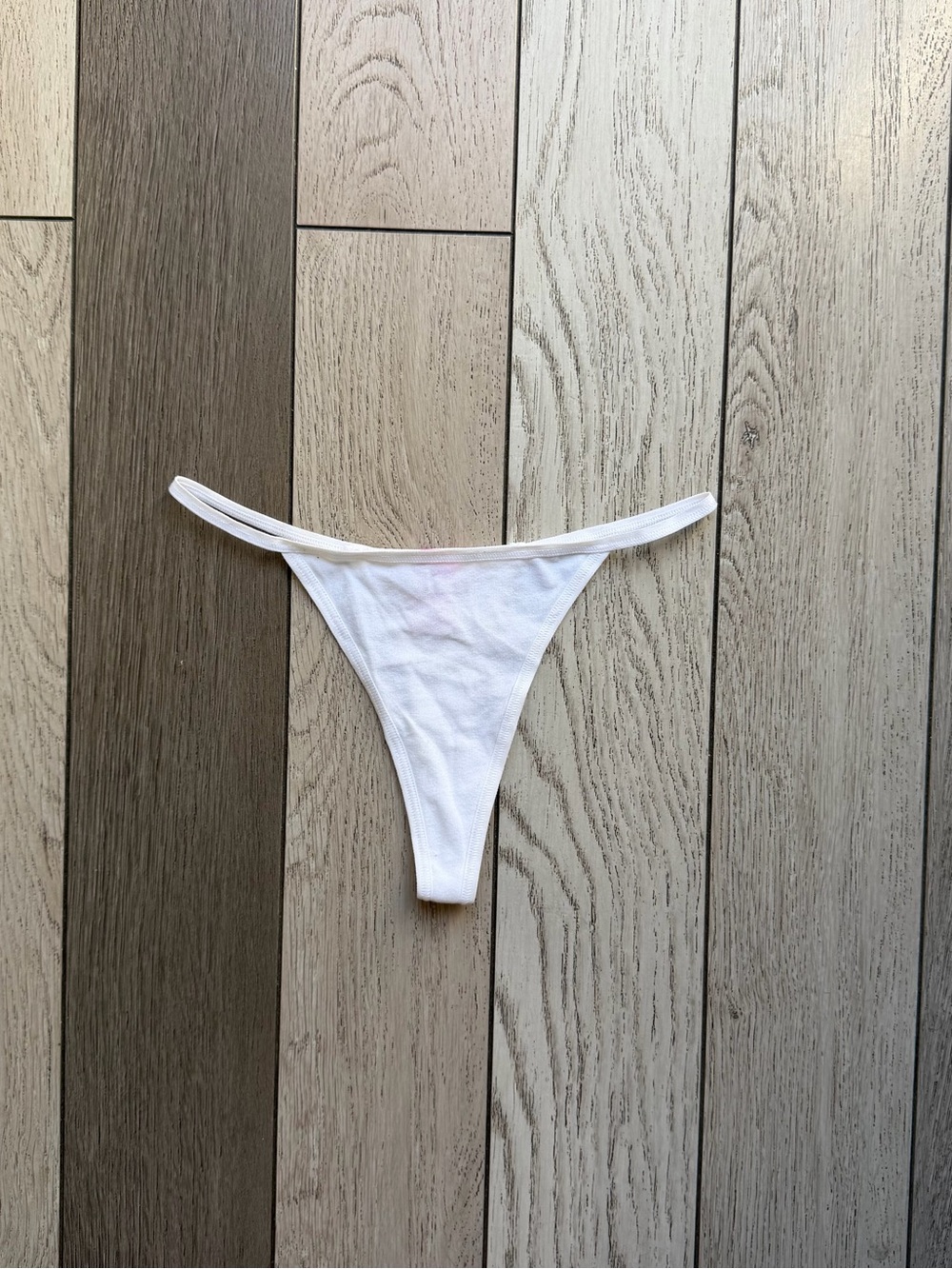 Pink Vintage Y2K White Ribbed Thong Bikini Bottom XS